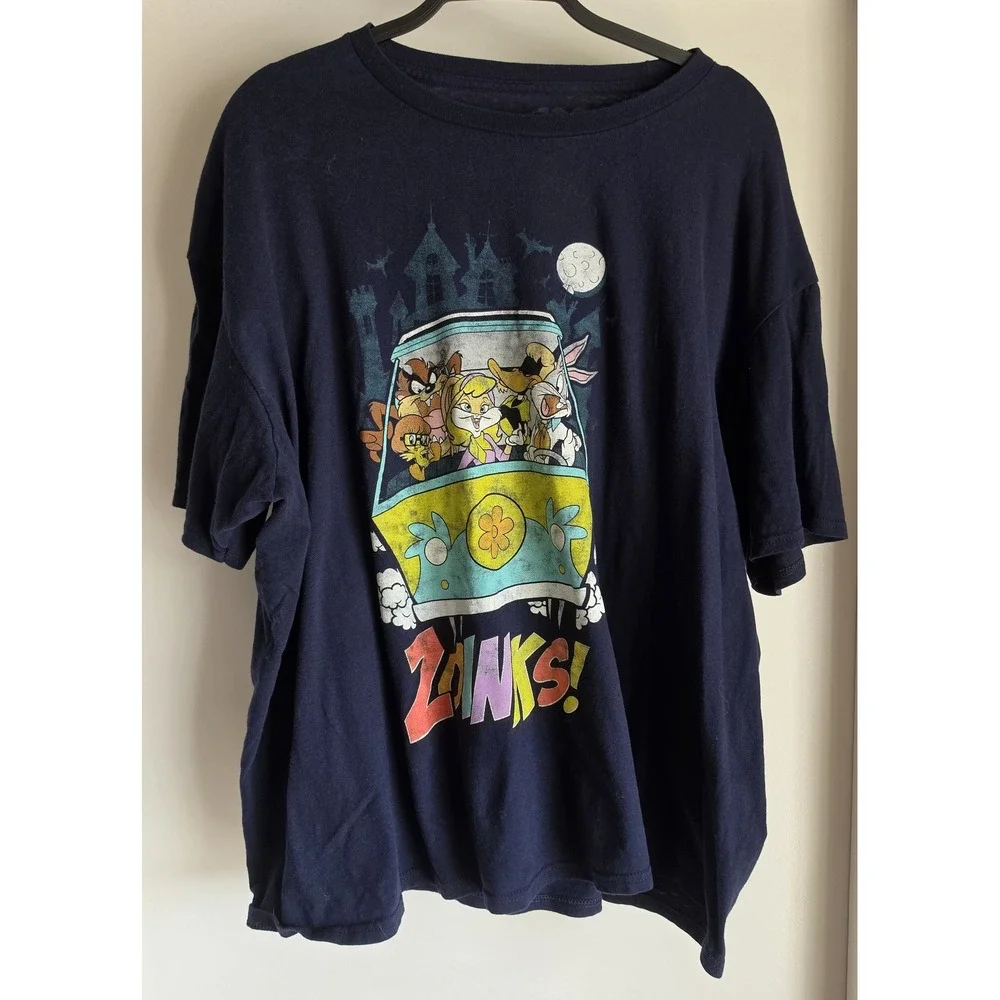 Bugs Bunny Mystery Machine T-Shirt 2XL Blue Crew Neck Cotton Tee Casual Unisex